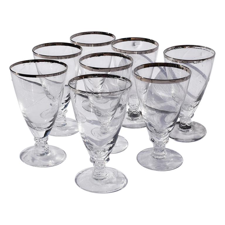 Silver Rimmed Cocktail Glasses 8 Attributed to Dorothy Thorpe For Sale