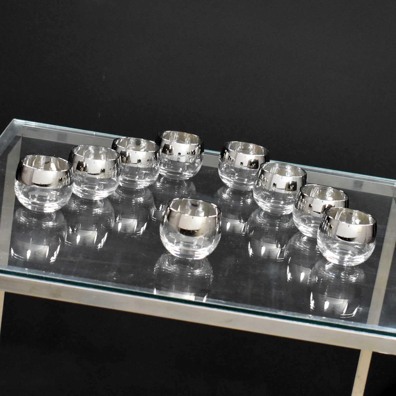Silver Rimmed Roly Poly Cocktail Glasses Style of Dorothy Thorpe, Set of 9 5