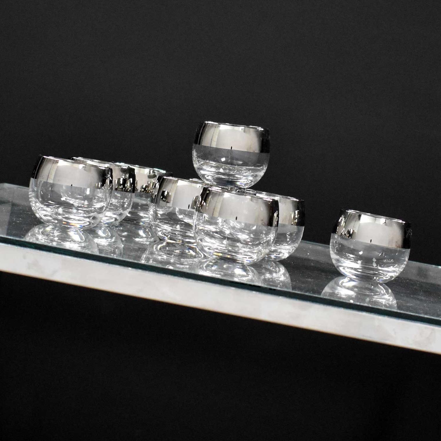 American Silver Rimmed Roly Poly Cocktail Glasses Style of Dorothy Thorpe, Set of 9