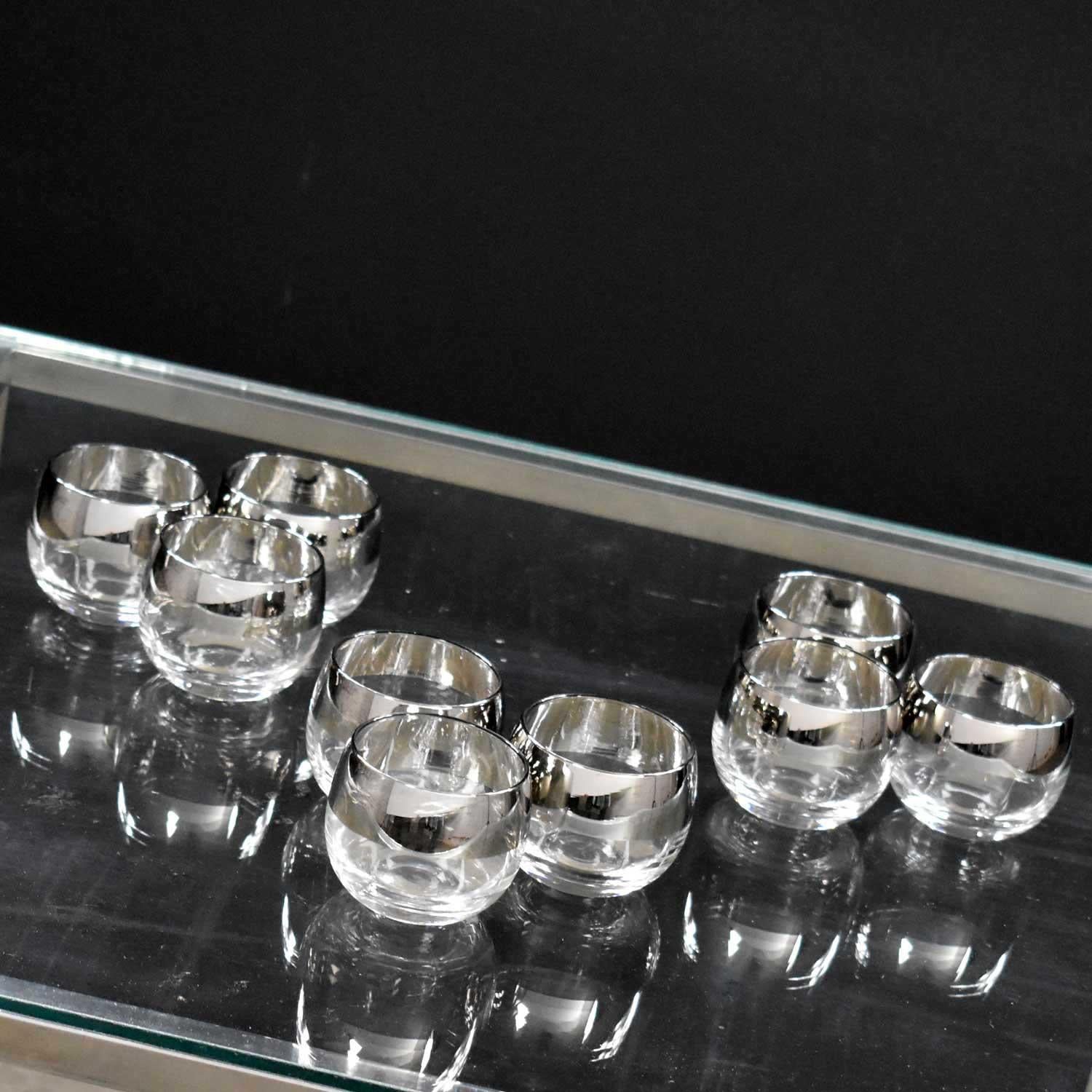 Mid-20th Century Silver Rimmed Roly Poly Cocktail Glasses Style of Dorothy Thorpe, Set of 9