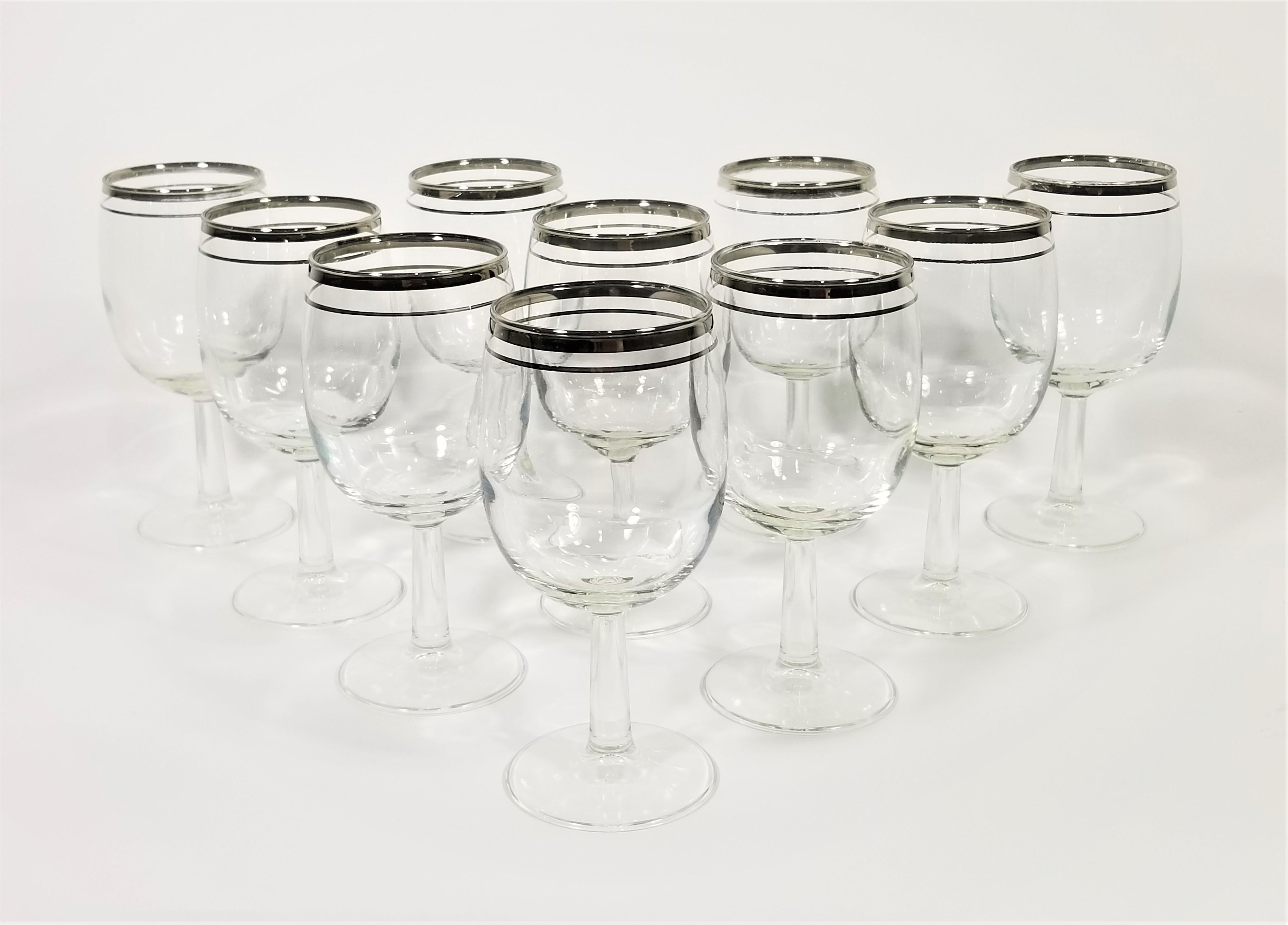 Silver Rimmed Stemware Wine Glasses Midcentury Set of 10 For Sale 3