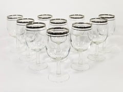 Silver Rimmed Stemware Wine Glasses Midcentury Set of 10