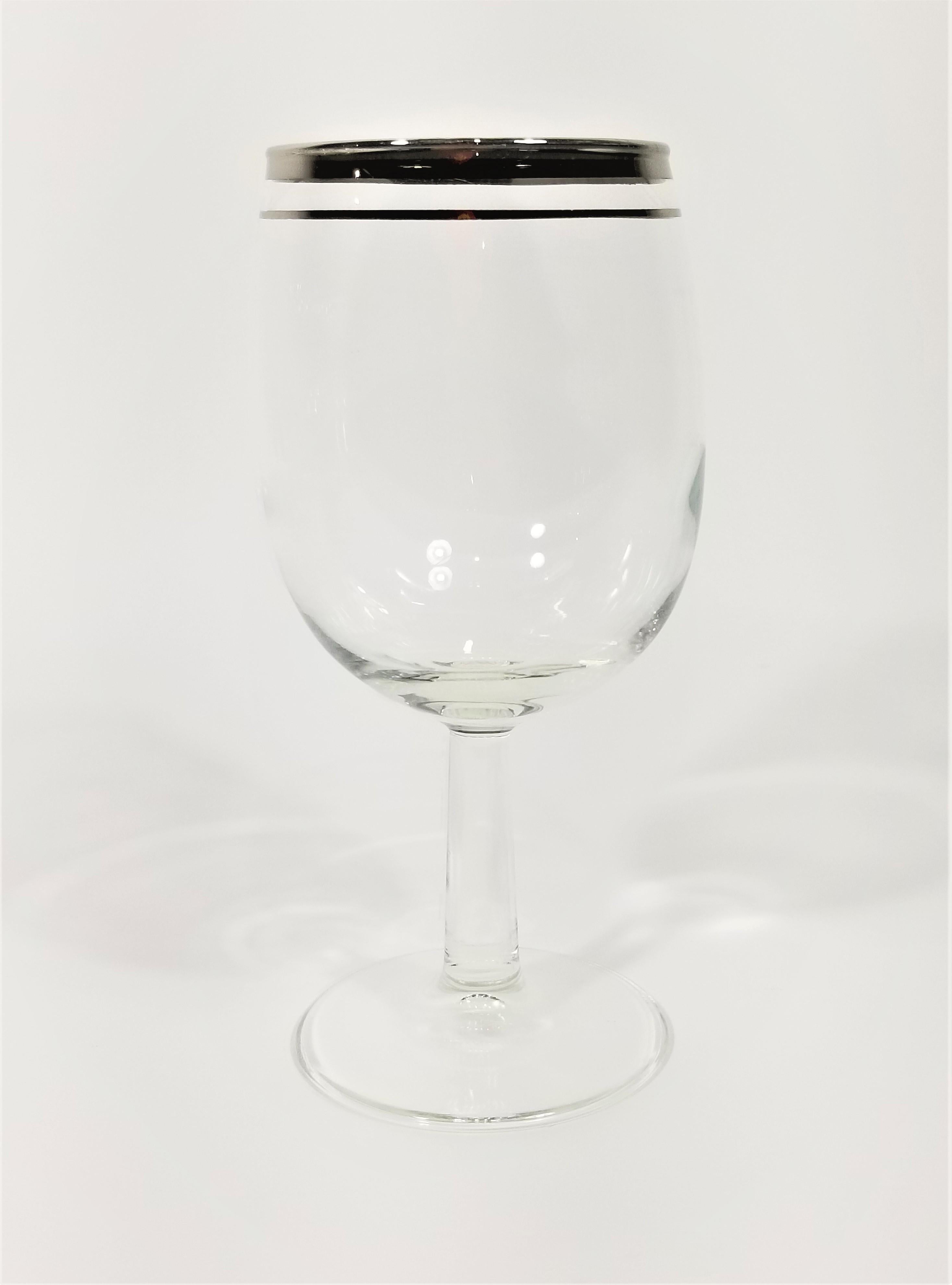 Mid-Century Modern Silver Rimmed Stemware Wine Glasses Midcentury Set of 10 For Sale