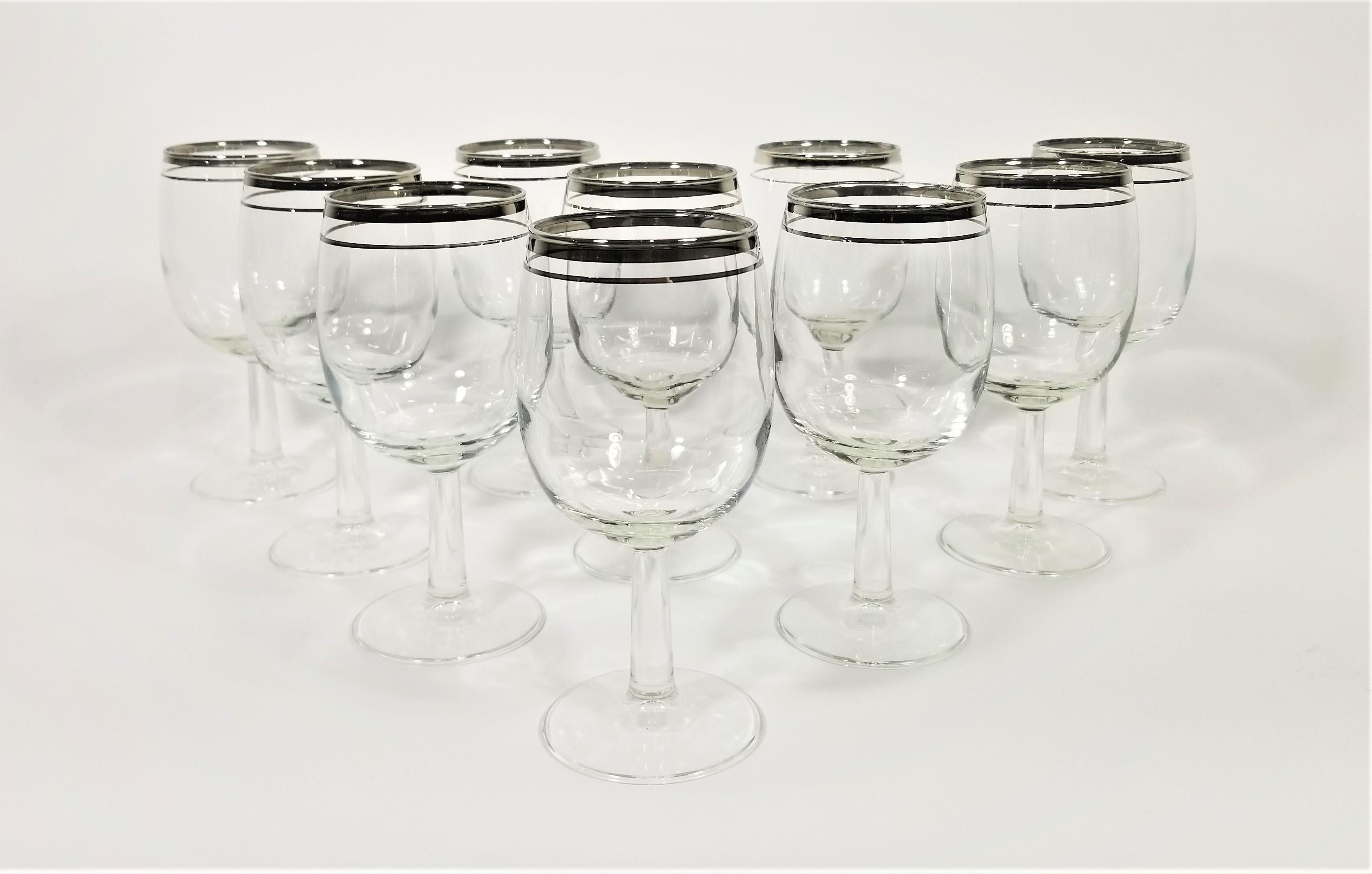 Silver Rimmed Stemware Wine Glasses Midcentury Set of 10 For Sale 1