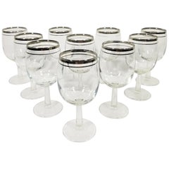 Silver Rimmed Stemware Wine Glasses Midcentury Set of 10