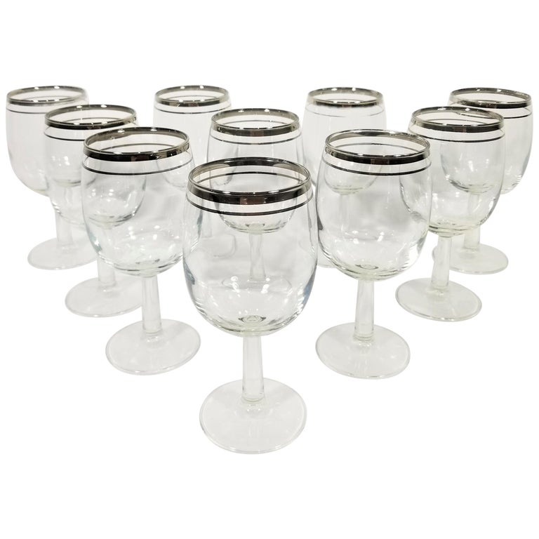 French Crystal Silver Rimmed Goblets / Stemware 13 Piece Set For Sale at  1stDibs