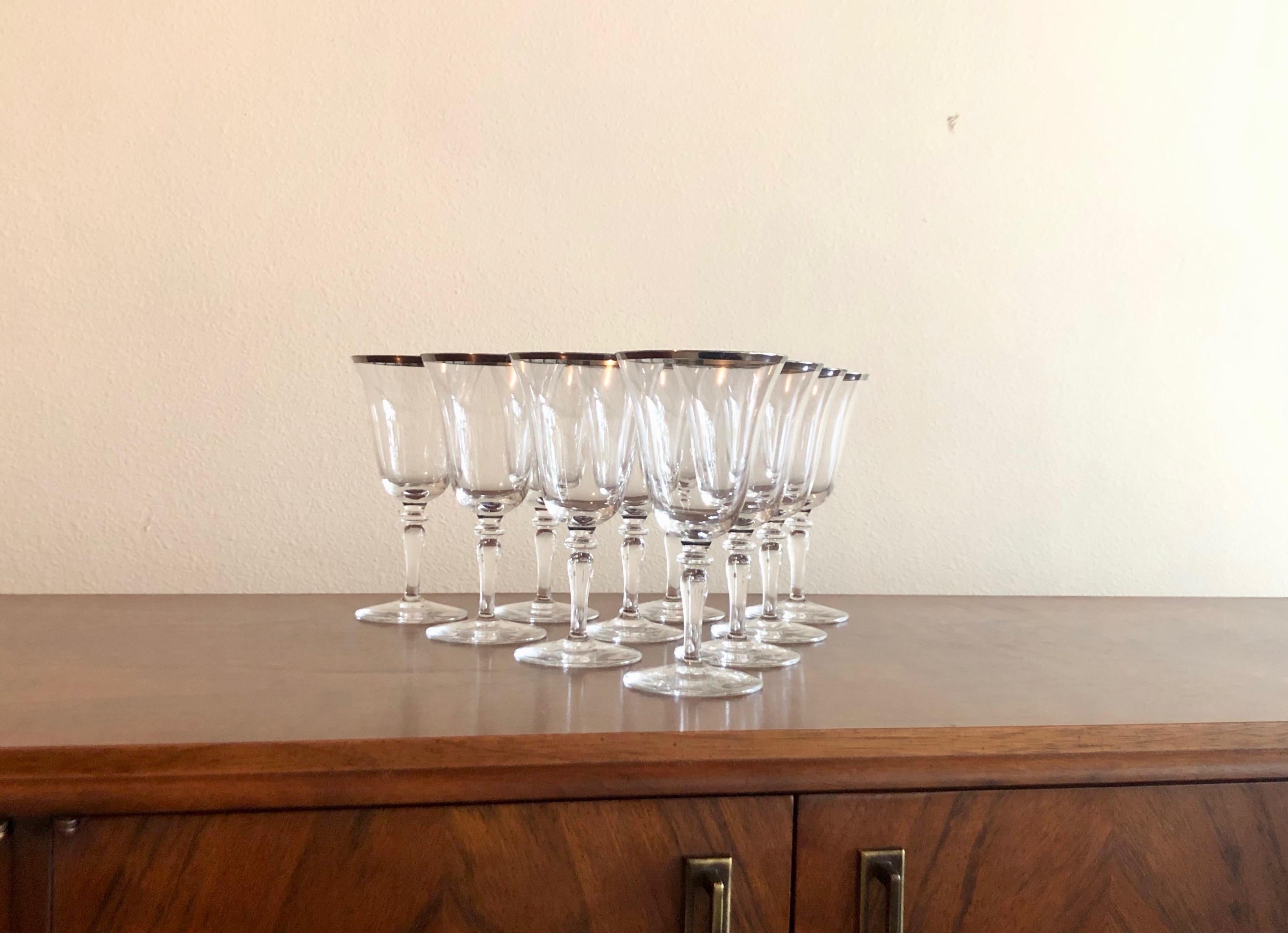 Silver Rimmed Wine Glasses, Set of 10 3