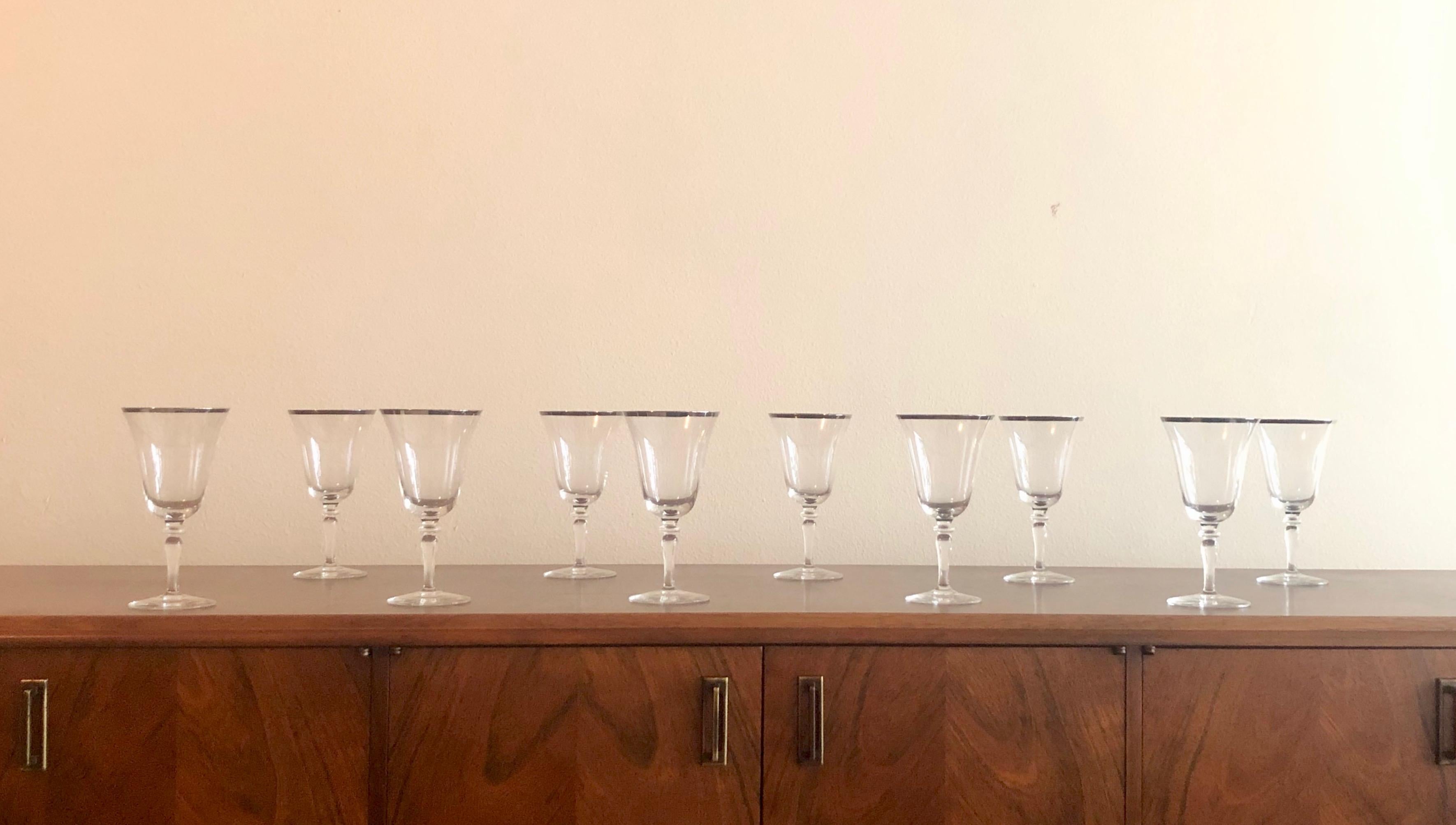 Silver Rimmed Wine Glasses, Set of 10 In Good Condition In Denton, TX