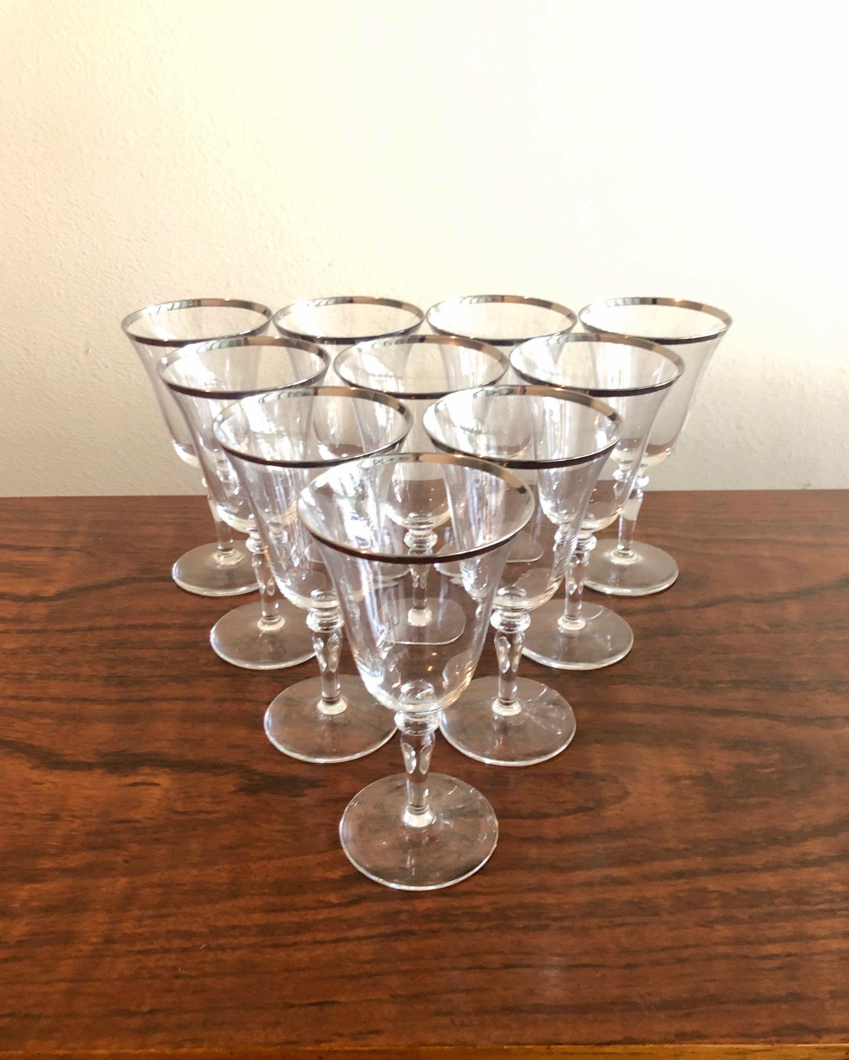 Silver Rimmed Wine Glasses, Set of 10 1