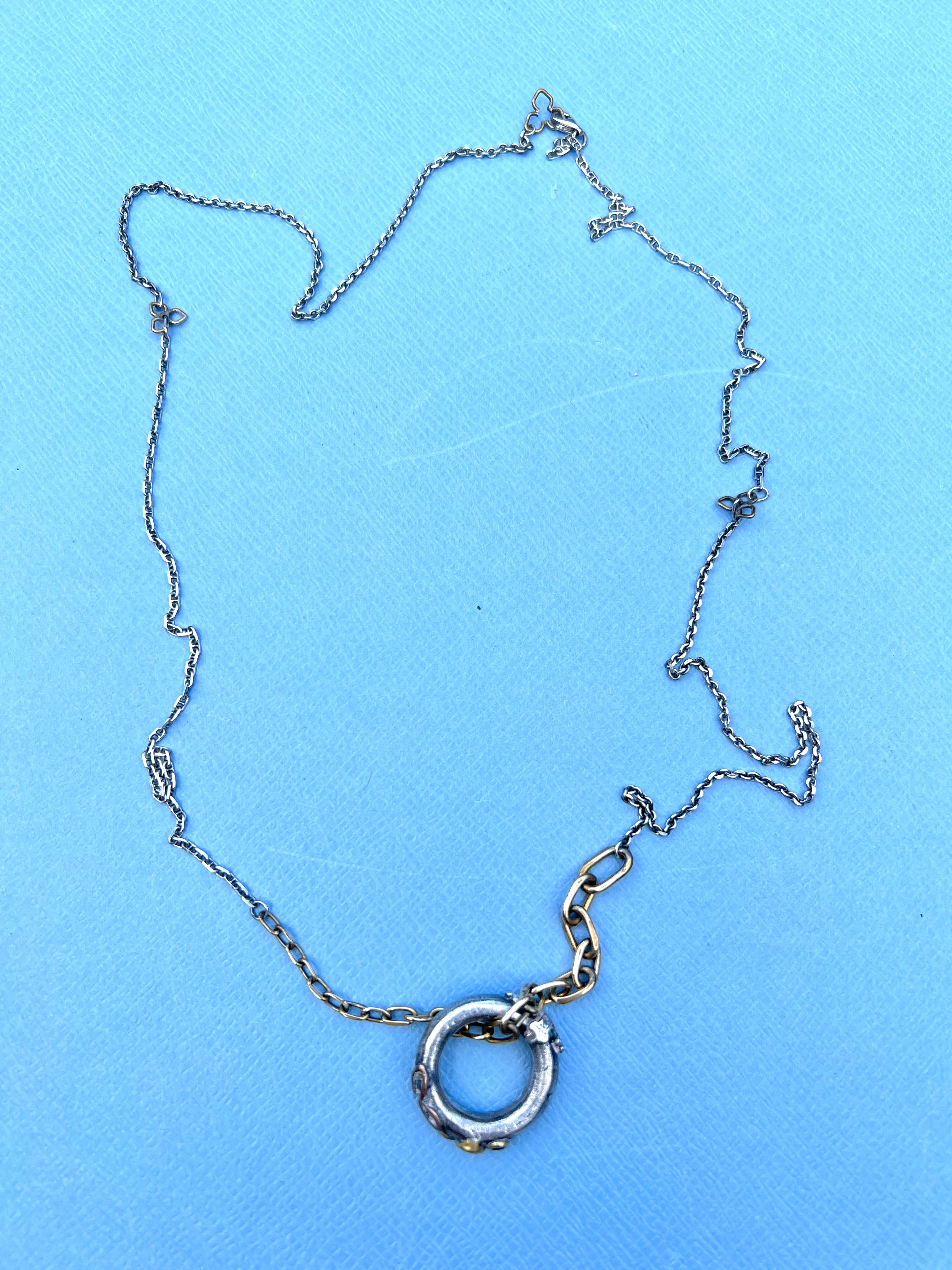 Anello d'argento Collana a catena Anello Croce Trifoglio Bronzo in vendita 3