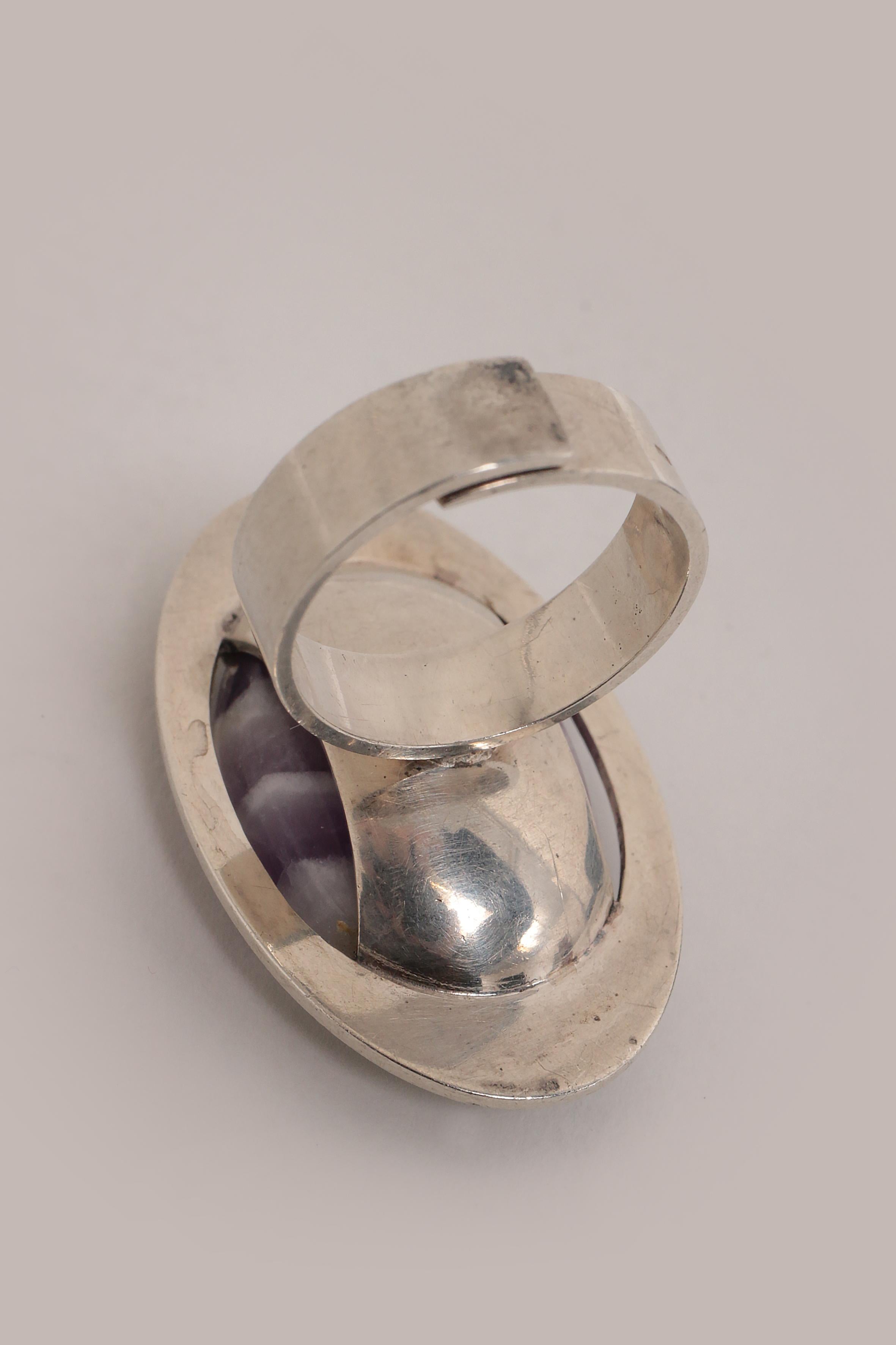Silver ring Design by Elis Kauppi Kupittaan Kulta with Amethyst, 1970 For Sale 2