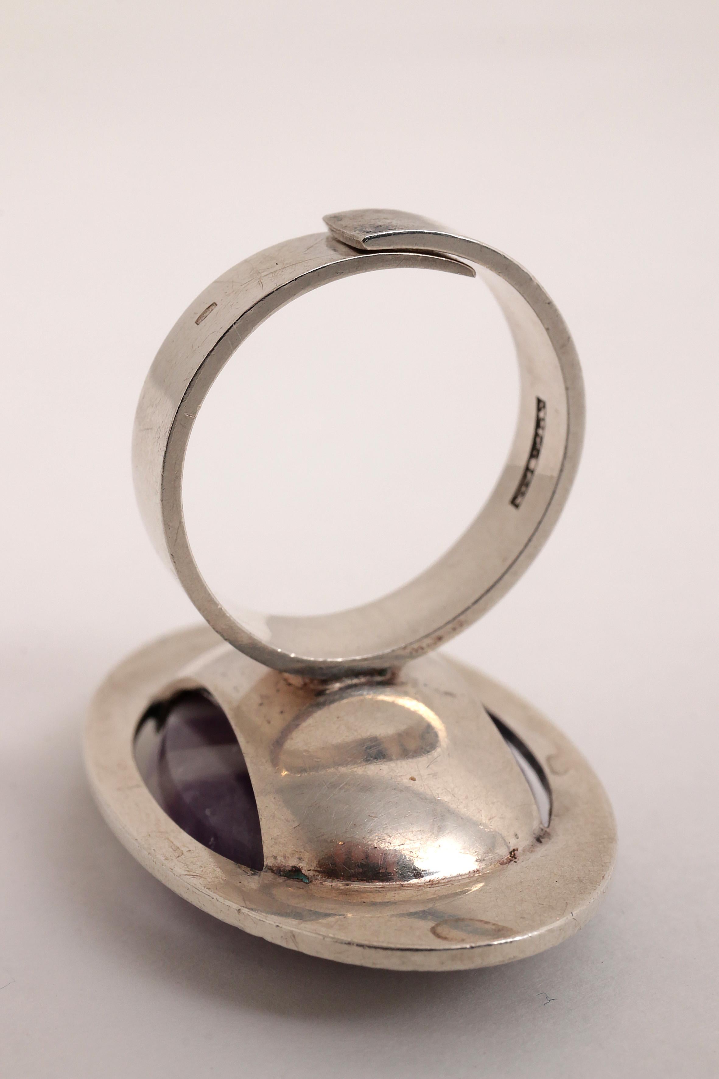 Silver ring Design by Elis Kauppi Kupittaan Kulta with Amethyst, 1970 For Sale 3