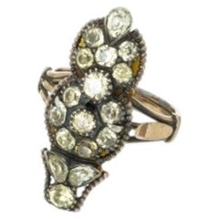 Silver ring; Gold and chrysolites - 19th century