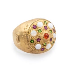 Silver Ring Gold Plate White Opals Red Fire Opal Emeralds Rubies Vicente Gracia