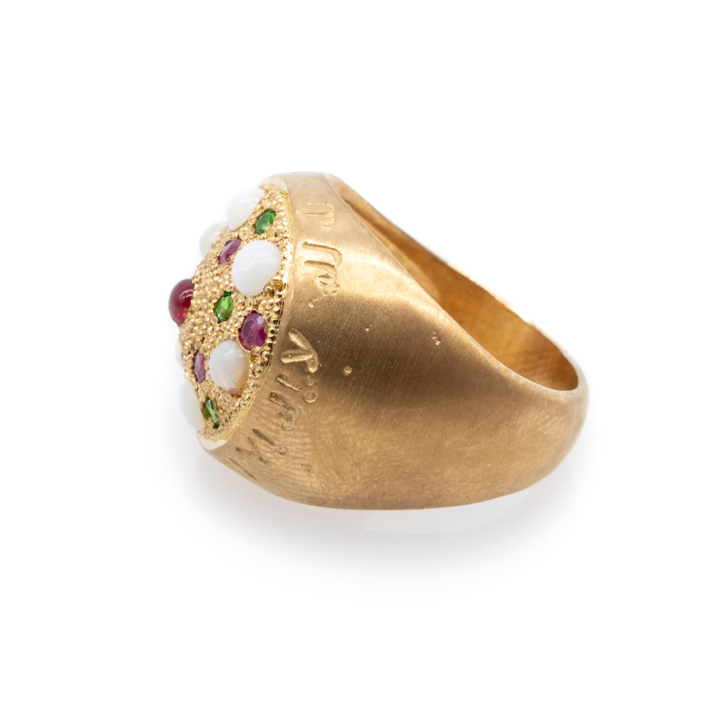 Cabochon Silver Ring Gold Plate White Opals Red Fire Opal Emeralds Rubies Vicente Gracia