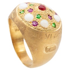 Silver Ring Gold Plate White Opals Red Fire Opal Emeralds Rubies Vicente Gracia