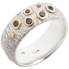 Silver Ring with 14 Karat Gold Bubbles and 5 Black 0.12-Carat Diamonds