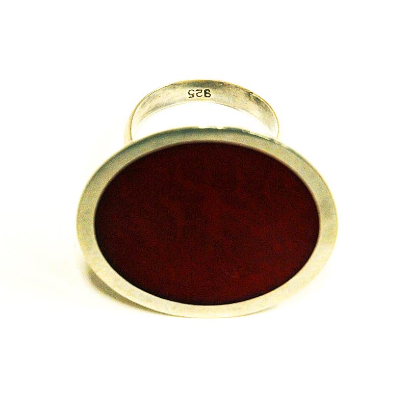 Mid-Century Modern Vintage Silver Ring with a Big Red Round Plate, 1970s