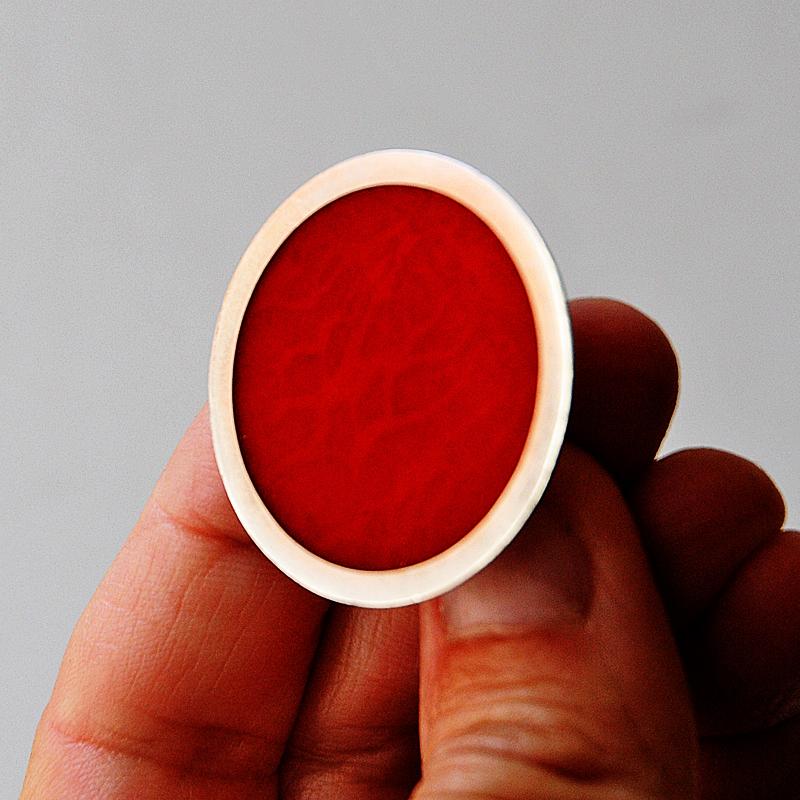 Late 20th Century Vintage Silver Ring with a Big Red Round Plate, 1970s