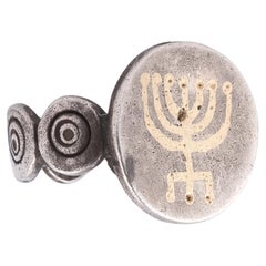 Silver Ring With A Gold Coloured Jewish Menorah