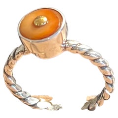 Silver Ring with Antique Boot Button Cabochon