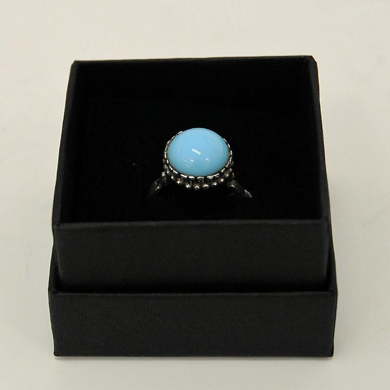 Mid-Century Modern Silver Ring with Light Blue Stone 1950s, Scandinavia For Sale
