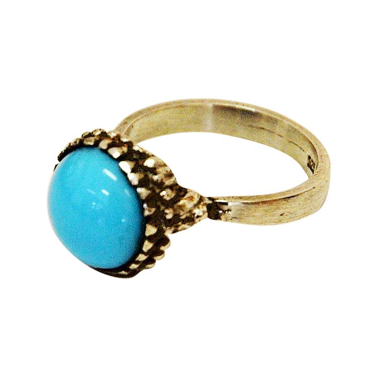 Silver Ring with Light Blue Stone 1950s, Scandinavia