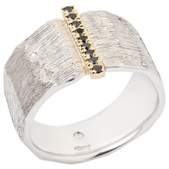 Handmade Silver Ring with Black Diamonds - Anniversary Gift - Ready to Ship