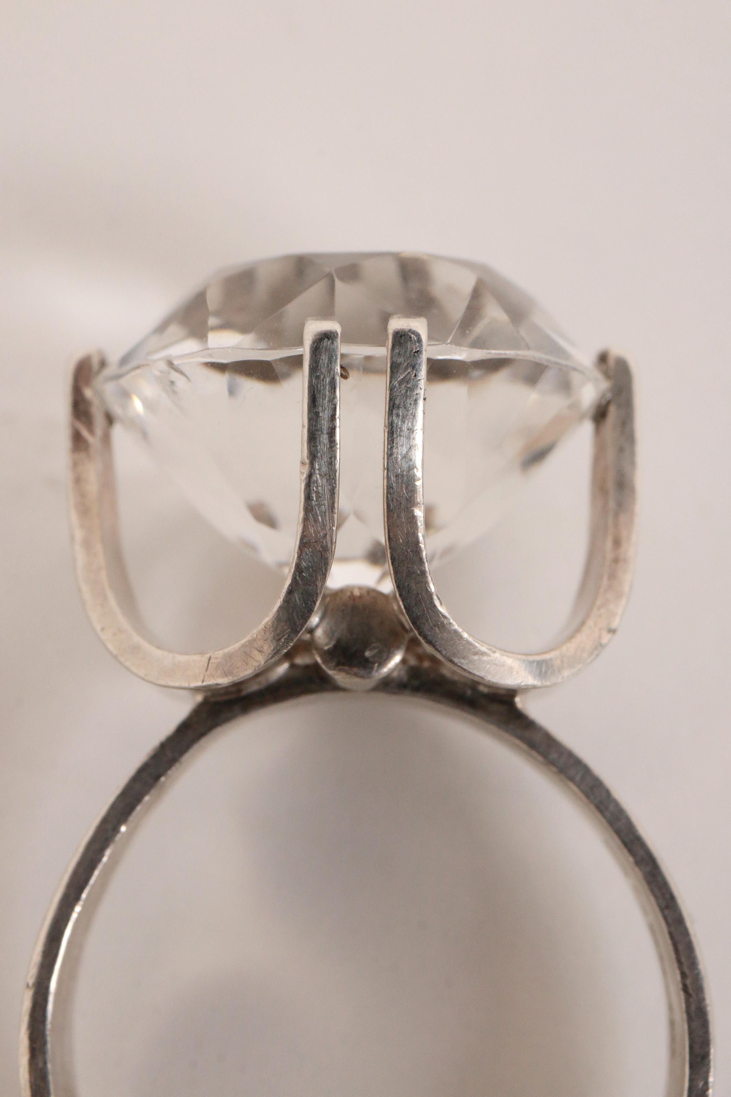 Silver ring with rock crystal design Ellis Kauppi, Finland 1975 For Sale 4