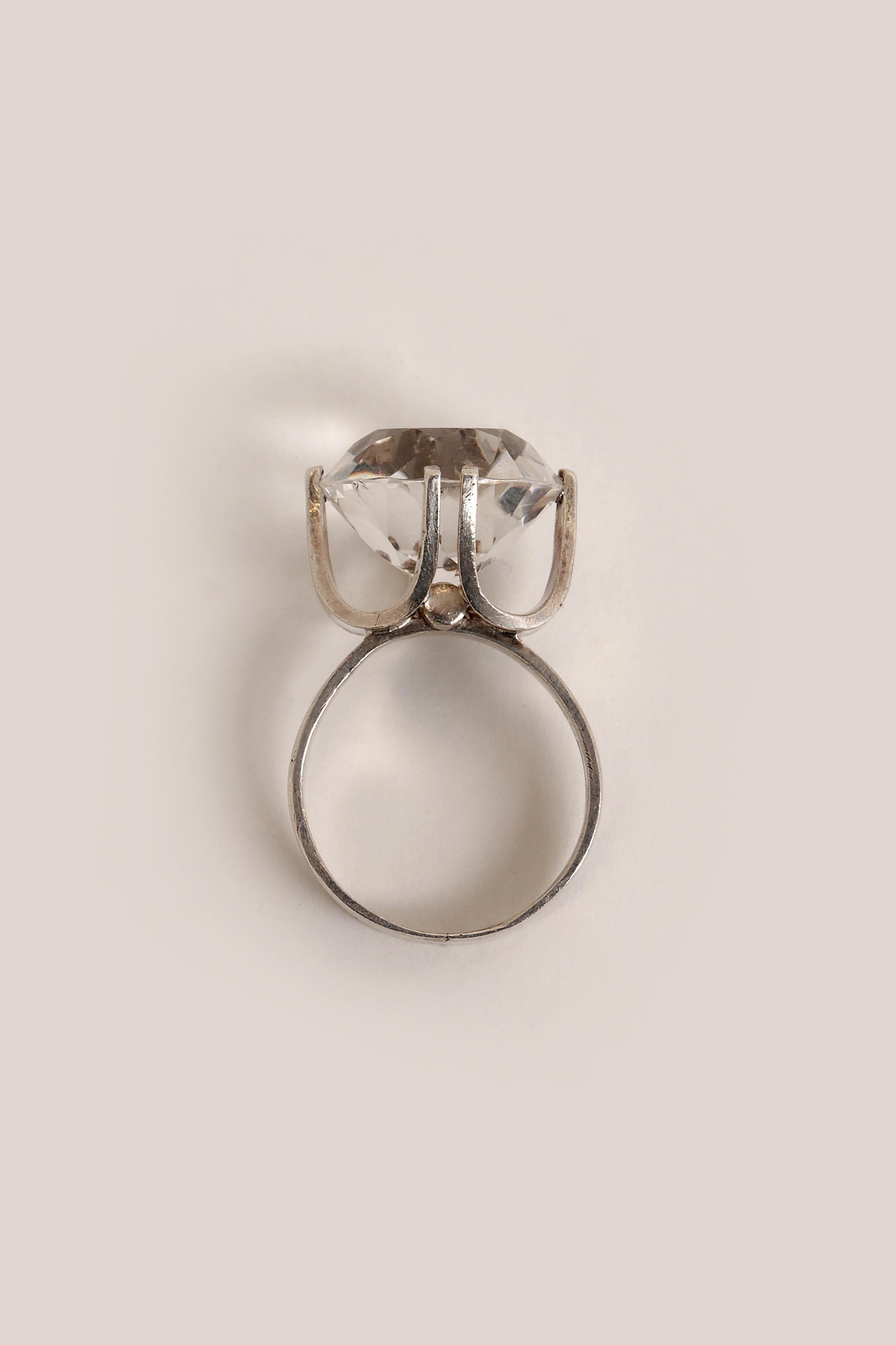 Silver ring with rock crystal design Ellis Kauppi, Finland 1975 For Sale 1