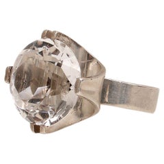 Vintage Silver ring with rock crystal design Ellis Kauppi, Finland 1975