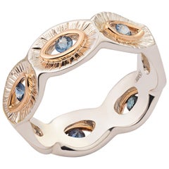Silver Ring with Sapphires and Gold Anniversary Gift Ready to Ship