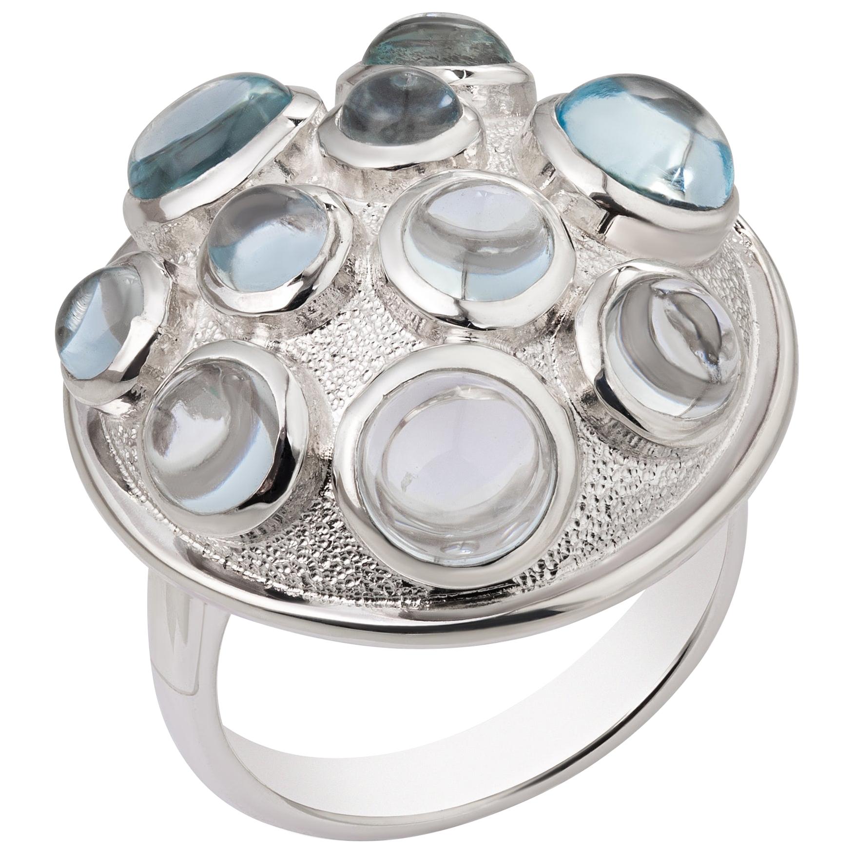 Silver Ring with Ten Topaz Gemstones Modern and Stylish For Sale