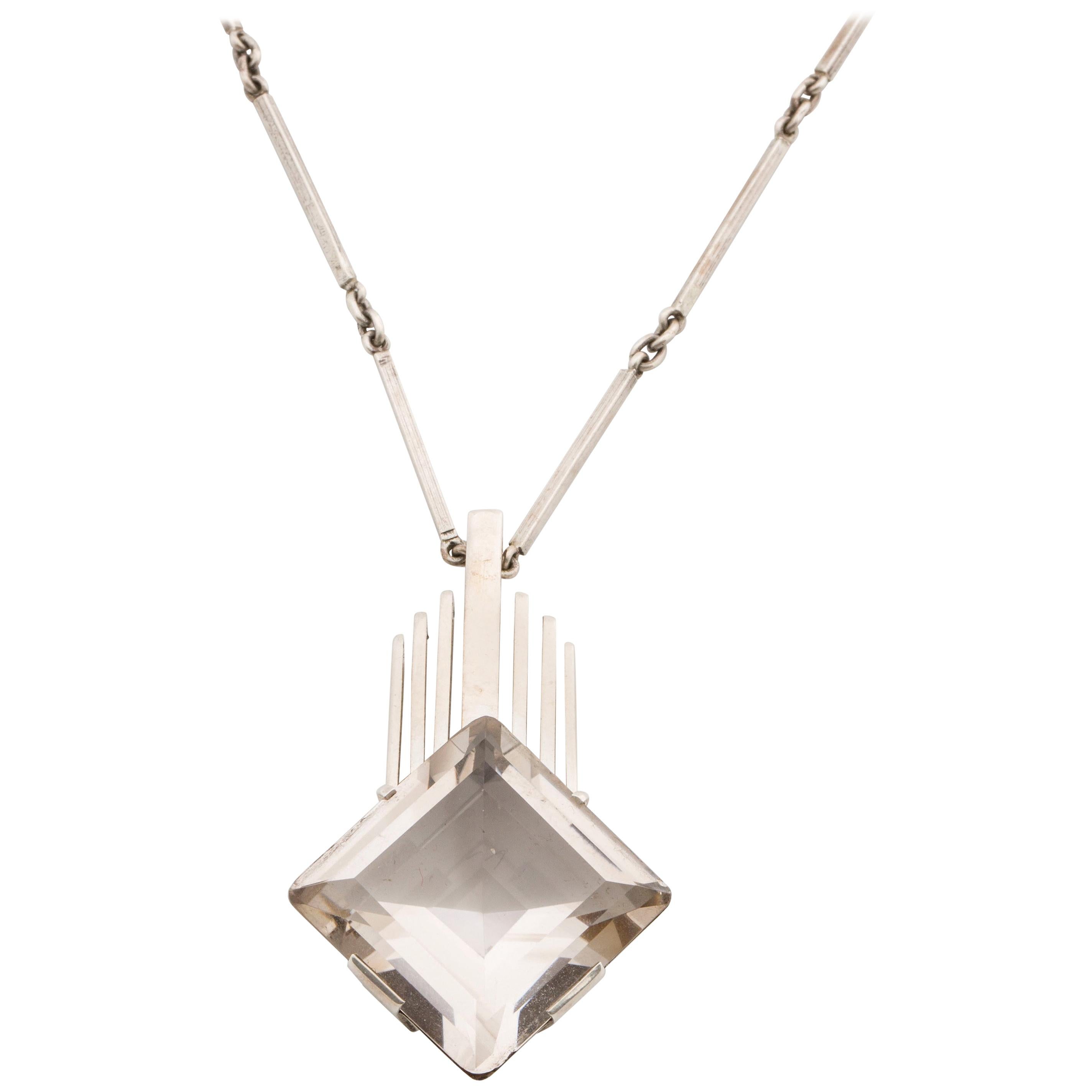 Silver Rock Crystal Pendant by Stigbert, Sweden, 1945 For Sale