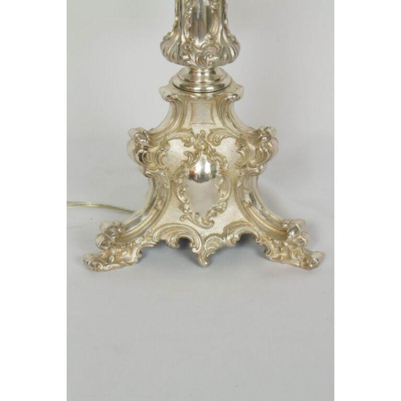 American Silver Rococo Argand Lamp For Sale
