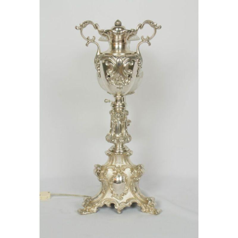 Silvered Silver Rococo Argand Lamp For Sale