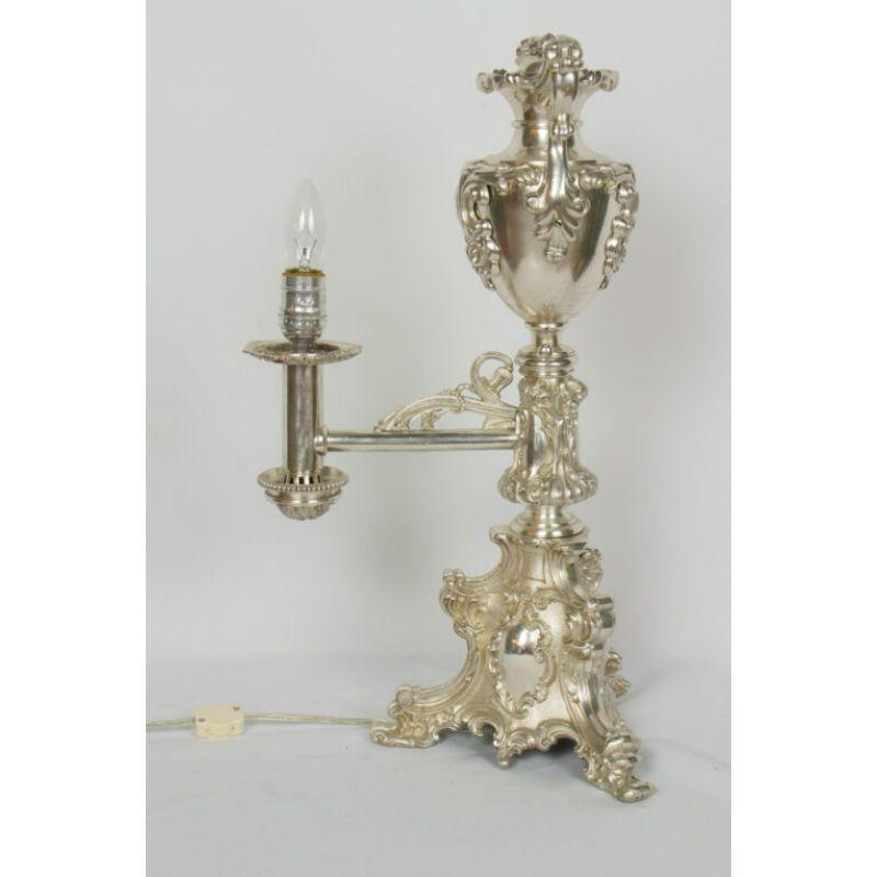 Silver Rococo Argand Lamp In Good Condition For Sale In Canton, MA
