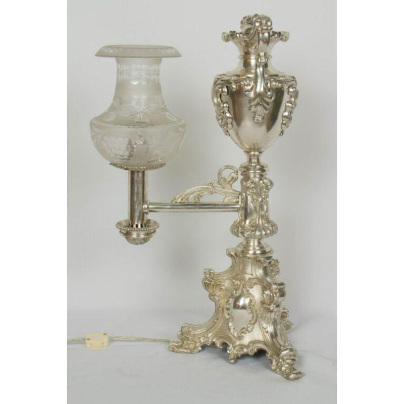 19th Century Silver Rococo Argand Lamp For Sale