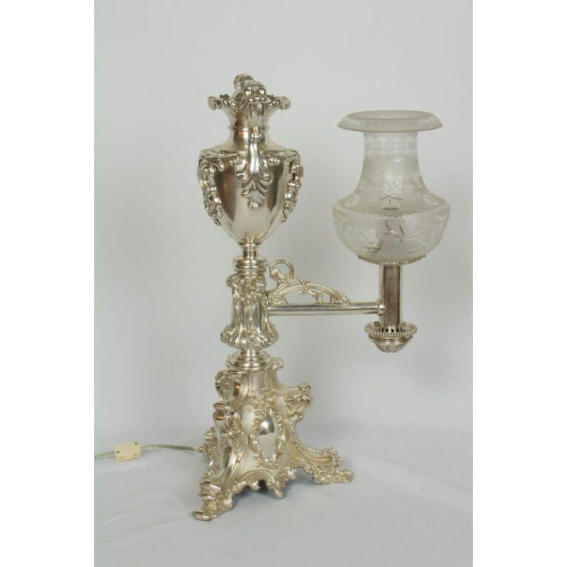 Silver Rococo Argand Lamp For Sale