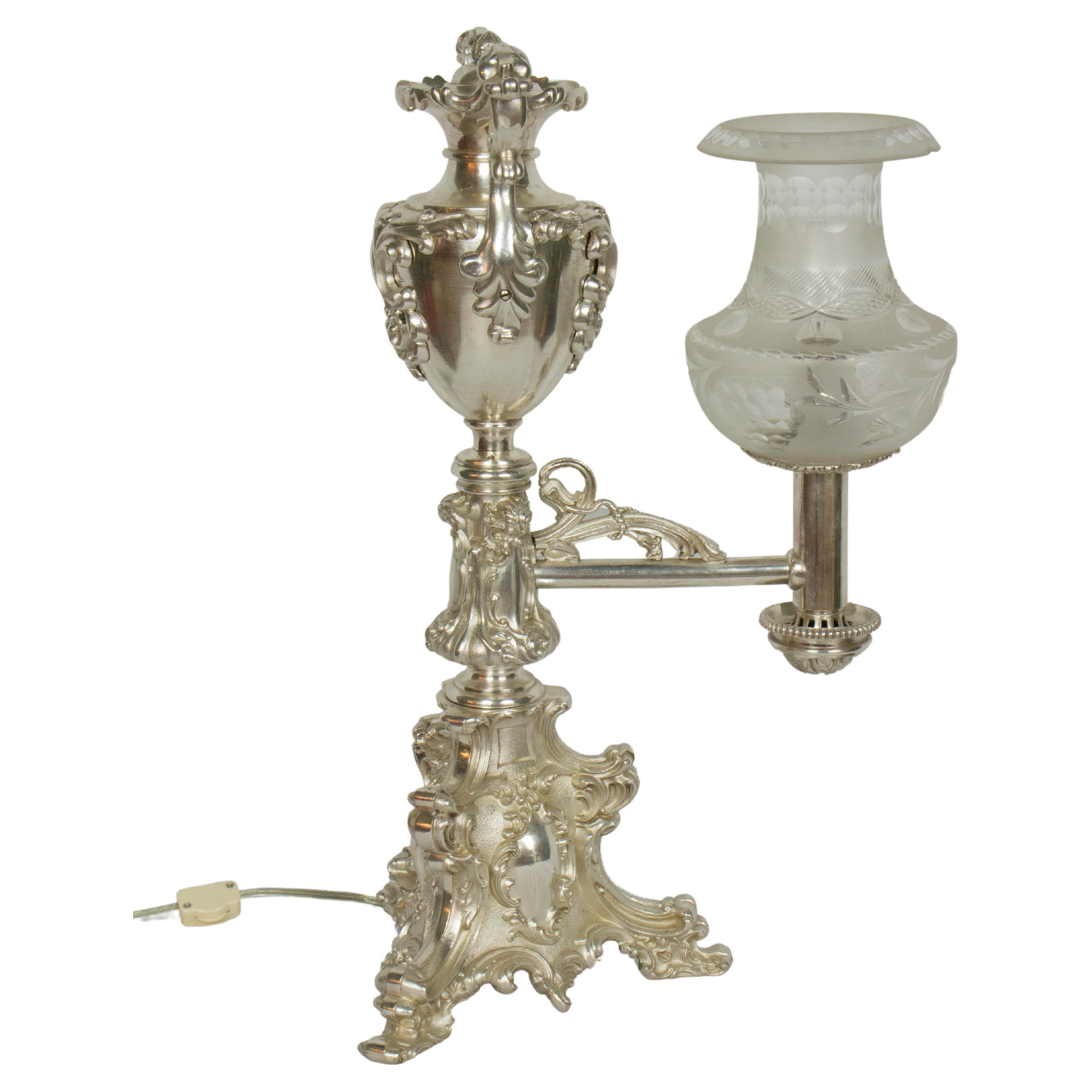 19th Century Silver Rococo Argand Lamp Attr. to Henry Hooper For Sale