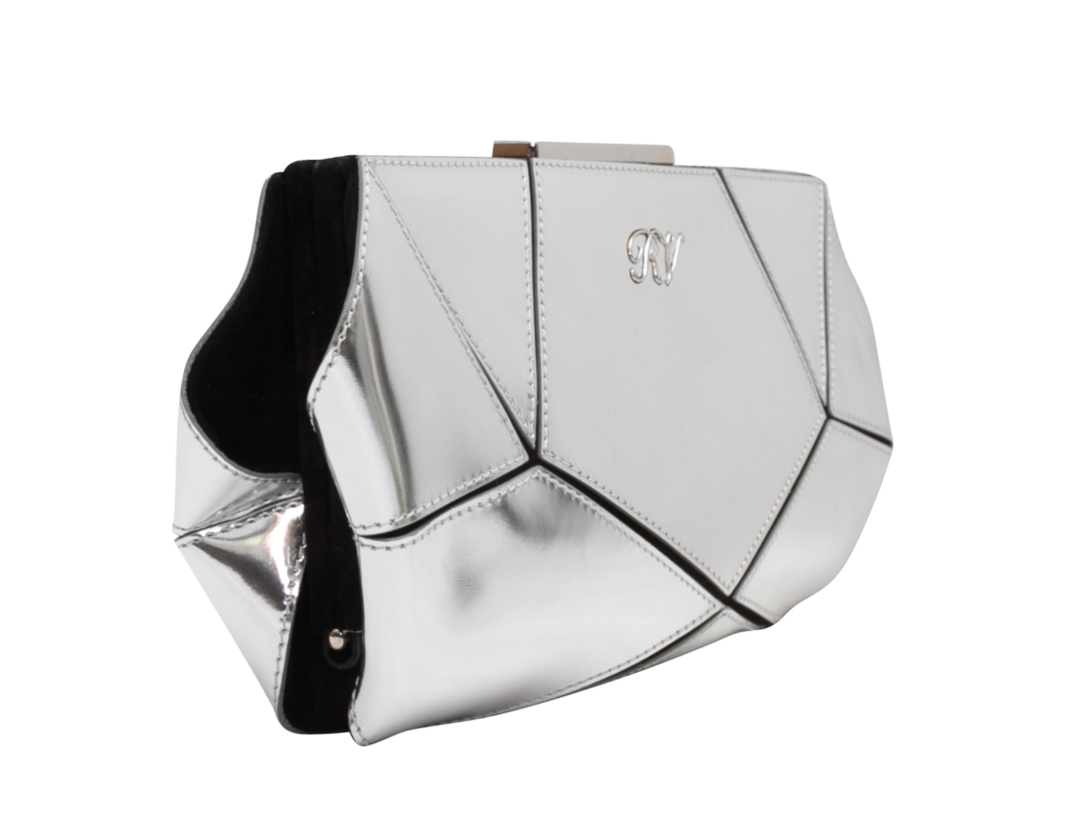 Silver Roger Vivier Small Patent Prismick Clutch. The Small Patent Prismick Clutch features a patent leather body, silver-tone hardware, and a top clasp closure. 9