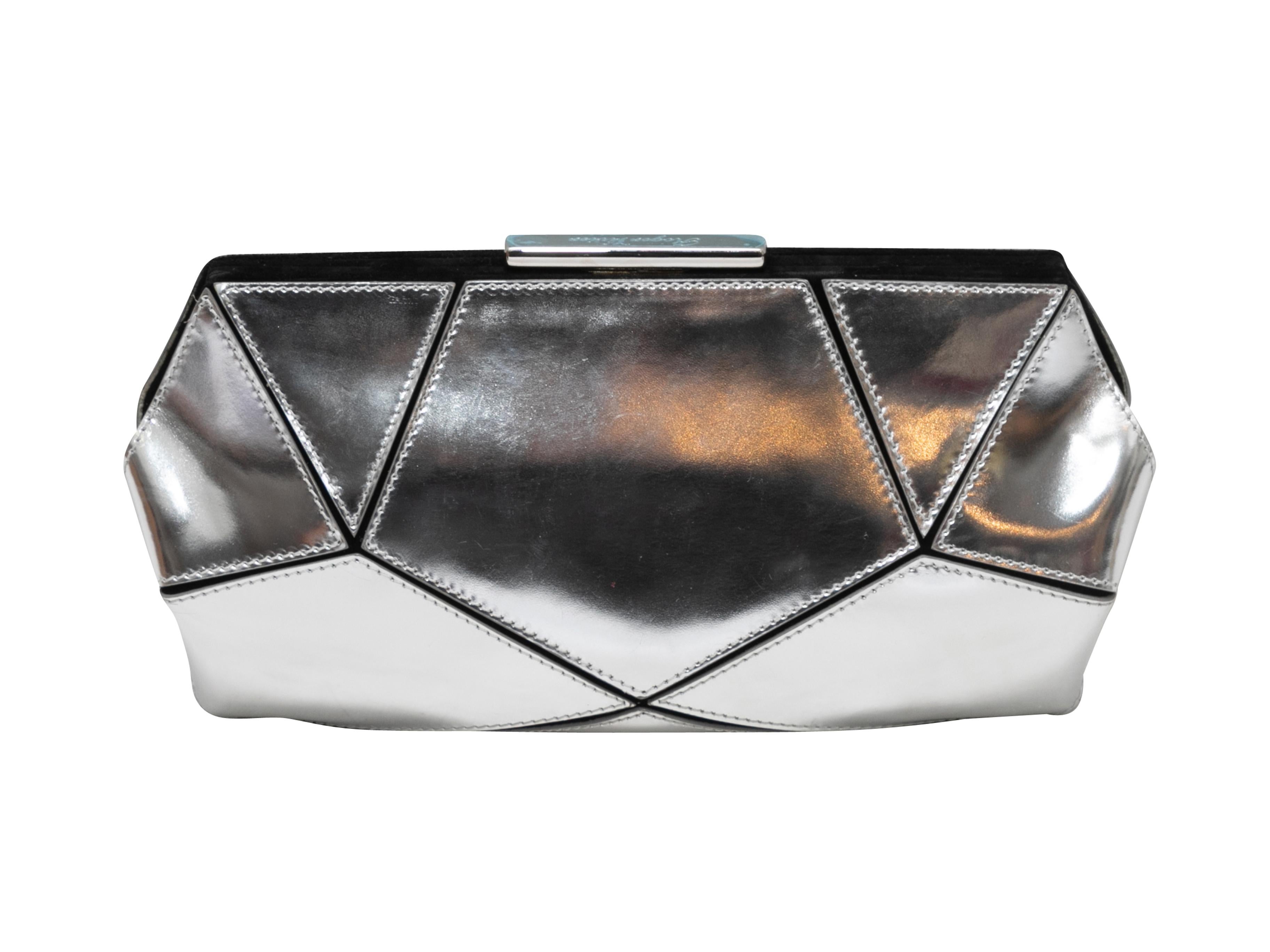 Silver Roger Vivier Small Patent Prismick Clutch In Good Condition For Sale In New York, NY