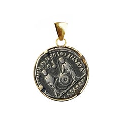 Silver Roman Coin 18 Kt Gold Pendant Depicting Emperor Augustus ‘1st cent. BC’