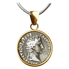 Silver Roman Coin 18 Kt Gold Pendant Depicting Emperor Augustus ‘1st cent. BC’