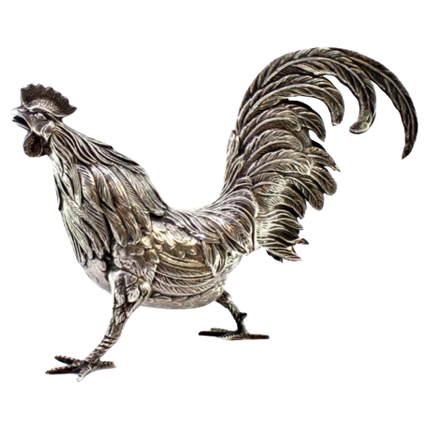 Silver rooster with reliefs and applications For Sale