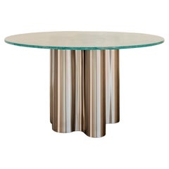 Silver Root Steel Base and Glass Top Dining Table by Caia Leifsdotter