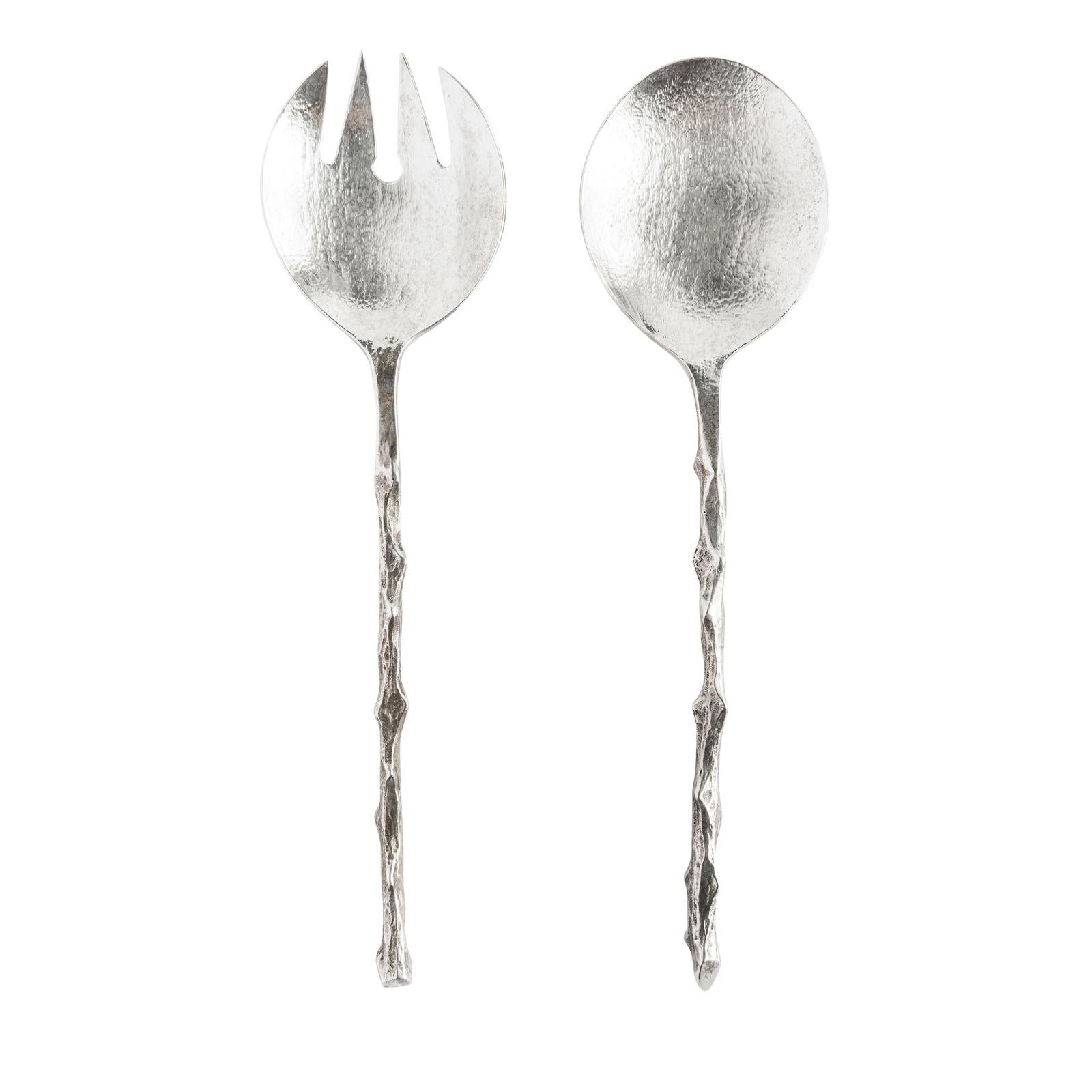 Italian Silver Rose Branch Spoon and Fork Set