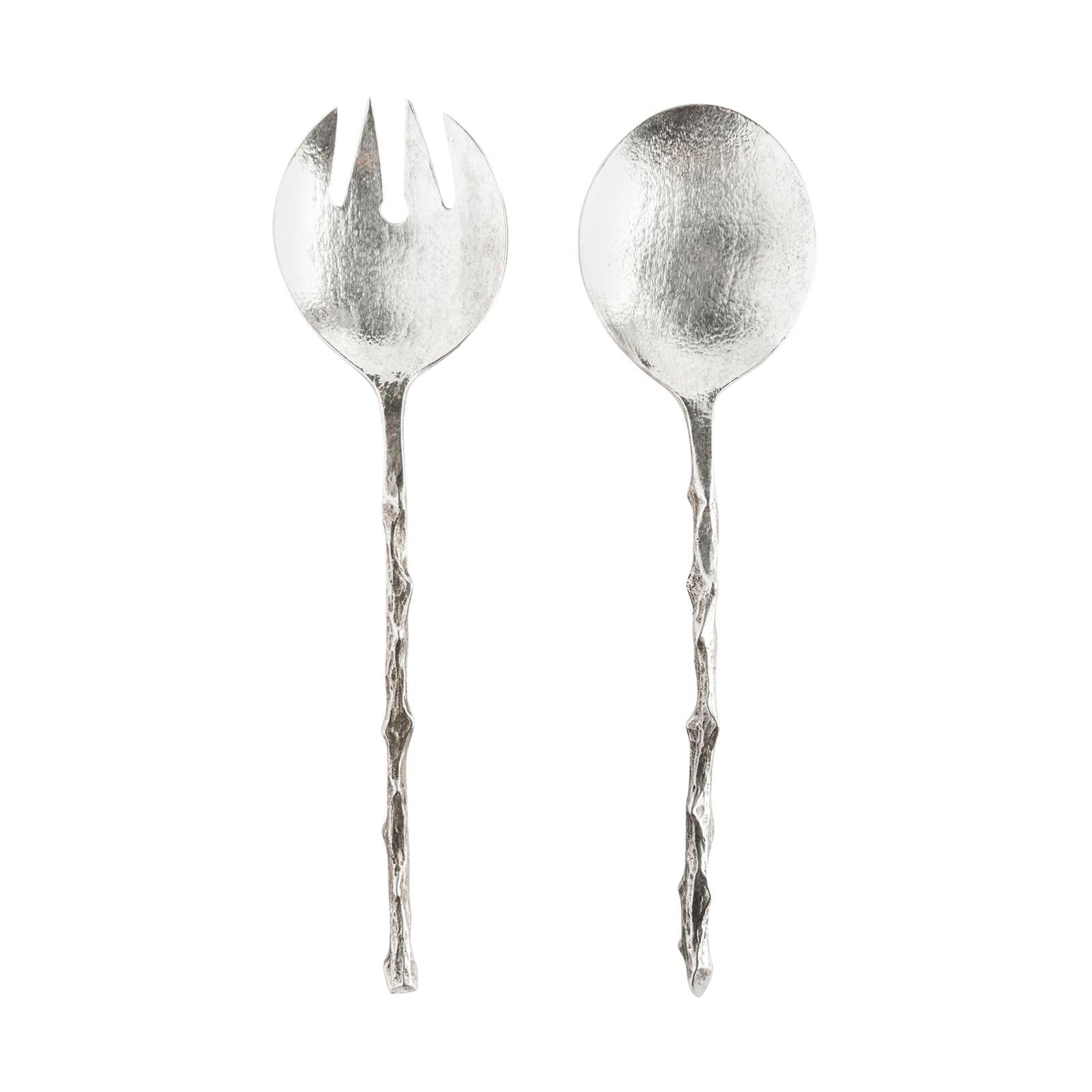 Silver Rose Branch Spoon and Fork Set