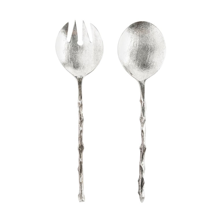 Silver Rose Branch Spoon and Fork Set For Sale