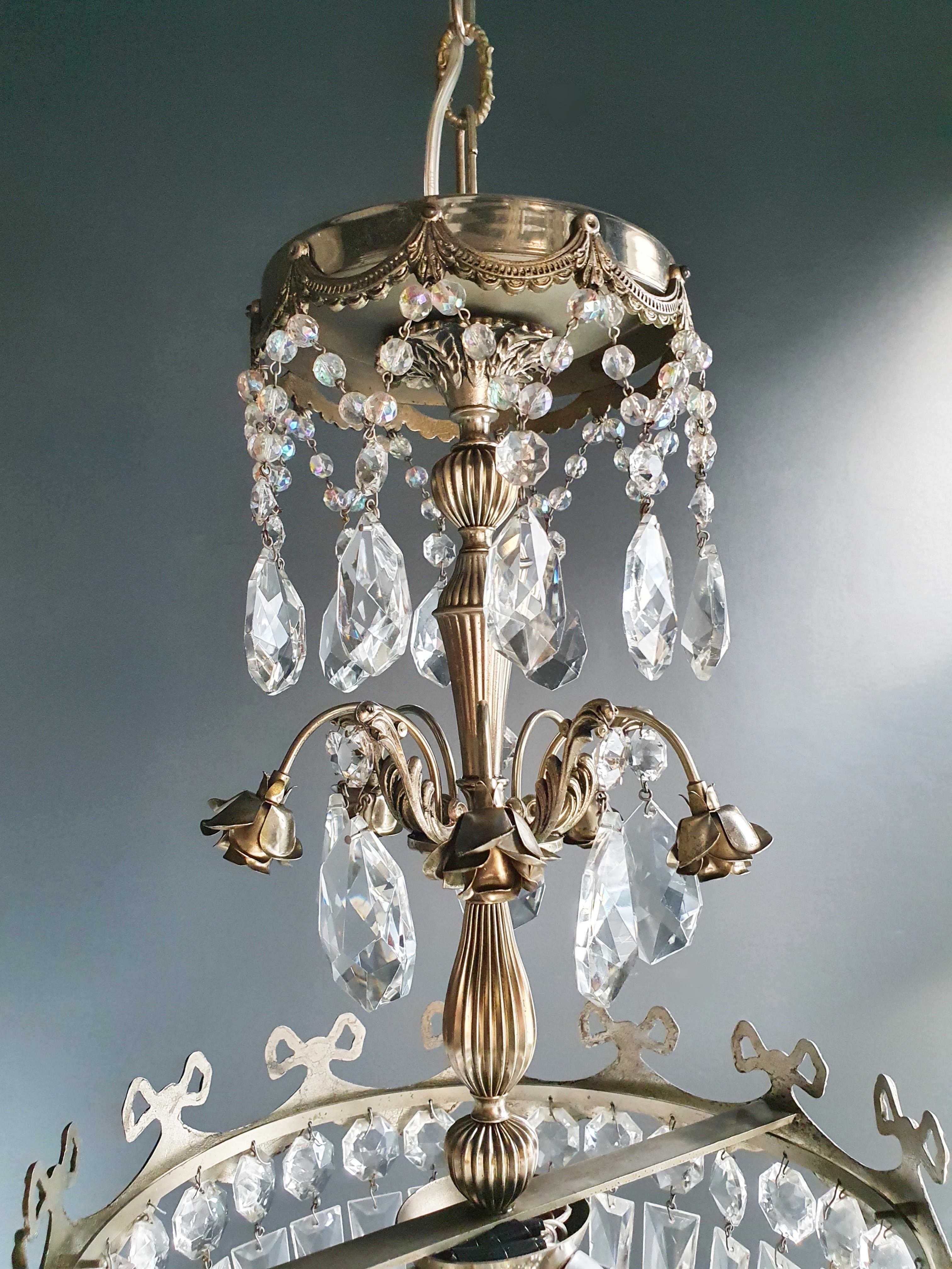 European Silver Rose Brass Crystal Chandelier Antique Ceiling Lamp Lustre Art Nouveau